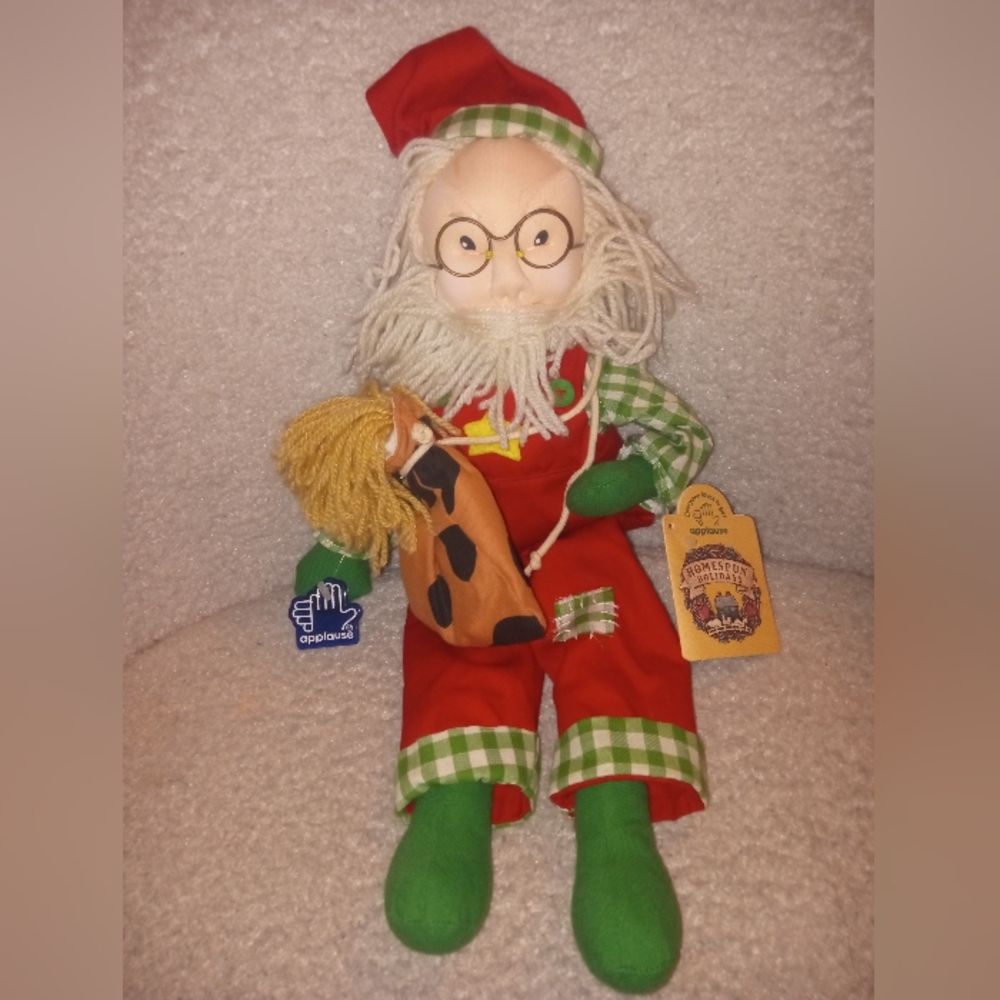 Applause Plush Homespun Holidays  Farmer Santa 1994 NWT 15"